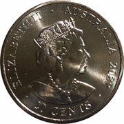 20 Cents - Elizabeth II 6th Portrait - AC/DC - Let There be Rock obverse image