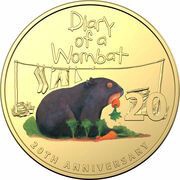 20 Cents - Elizabeth II 6th Portrait - Diary of a Wombat; Gold Plated, Australia, 2022 reverse image