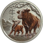 25 Cents - Elizabeth II 6th Portrait - Year of the Ox, Australia, 2021 reverse image