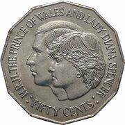 50 Cents - Elizabeth II 2nd Portrait - Royal Wedding, Australia, 1981 reverse image