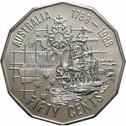 50 Cents - Elizabeth II 3rd Portrait - First Fleet Bicentenary, Australia, 1988 reverse image