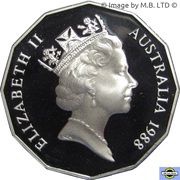 50 Cents - Elizabeth II 3rd Portrait - Masterpieces in Silver - Coat of Arms - Error obverse image