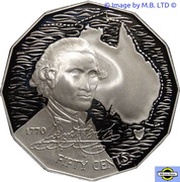 50 Cents - Elizabeth II 3rd Portrait - Masterpieces in Silver - Captain Cook, Australia, 1989 reverse image