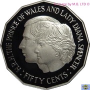 50 Cents - Elizabeth II 3rd Portrait - Masterpieces in Silver - Royal Wedding, Australia, 1989 reverse image