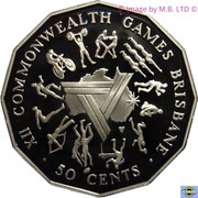50 Cents - Elizabeth II 3rd Portrait - Masterpieces in Silver - Brisbane Commonwealth Games, Australia, 1989 reverse image