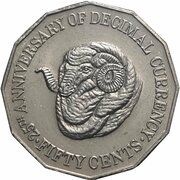 50 Cents - Elizabeth II 3rd Portrait - 25 Anniversary of Decimal Currency, Australia, 1991 reverse image