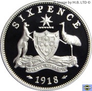 50 Cents - Elizabeth II 4th Portrait - Masterpieces in Silver - 1918 Sixpence, Australia, 1999 reverse image