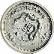 50 Cents - Elizabeth II 4th Portrait - Year of the Dragon - Silver Bullion Coin reverse image