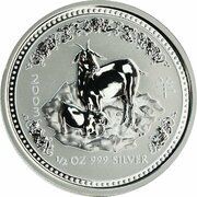 50 Cents - Elizabeth II 4th Portrait - Year of the Goat - Silver Bullion Coin reverse image