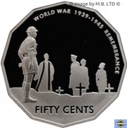 50 Cents - Elizabeth II 4th Portrait - Remembrance - End of World War II - Silver Proof, Australia, 2005 reverse image
