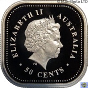 50 Cents - Elizabeth II 4th Portrait - Australian Square Kookaburra - Coloured obverse image