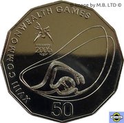 50 Cents - Elizabeth II 4th Portrait - XVIII Commonwealth Games Aquatics, Australia, 2006 reverse image