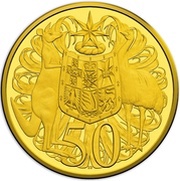 50 Cents - Elizabeth II 4th Portrait - 50th Anniversary of Decimal Currency - Gold Proof, Australia, 2006-2016 reverse image