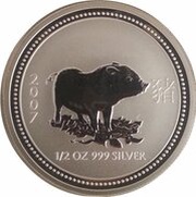 50 Cents - Elizabeth II 4th Portrait - Year of the Pig - Silver Bullion Coin, Australia, 2007 reverse image