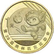 1 Yuan Soccer, China, 2008 reverse image
