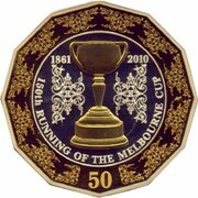 50 Cents - Elizabeth II 4th Portrait - Melbourne Cup 150 Years, Australia, 2010 reverse image