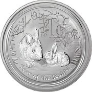 50 Cents - Elizabeth II 4th Portrait - Year of the Rabbit - Silver Bullion Coin, Australia, 2011 reverse image