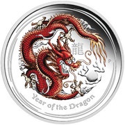 50 Cents - Elizabeth II 4th Portrait - Year of the Dragon - Silver Bullion Coin - Colourised reverse image