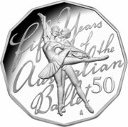 50 Cents - Elizabeth II 4th Portrait - 50th Anniversary of the Australian Ballet - Silver Proof, Australia, 2012 reverse image