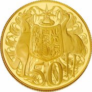 50 Cents - Elizabeth II 4th Portrait - Australian Miniature Money Gold Proof, Australia, 2012 reverse image