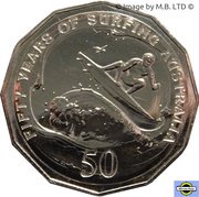 50 Cents - Elizabeth II 4th Portrait - 50th Anniversary of Surfing Australia, Australia, 2013 reverse image