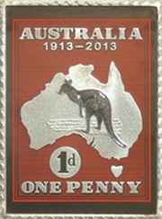 50 Cents - Elizabeth II 4th Portrait - Kangaroo and Map - Stamp Shaped, Australia, 2013 reverse image