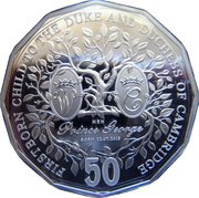 50 Cents - Elizabeth II 4th Portrait - Firstborn Baby of the Duke and Duchess of Cambridge; Silver Proof, Australia, 2013 reverse image