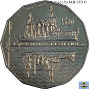50 Cents - Elizabeth II 4th Portrait - Australians at War - Battle of Cocos Islands, Australia, 2014 reverse image
