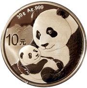 10 Yuan Panda, China, 2019 reverse image