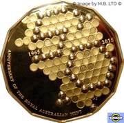 50 Cents - Elizabeth II 4th Portrait - 50th Anniversary of The Royal Australian Mint - Gold Plated, Australia, 2015 reverse image