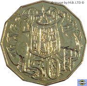 50 Cents - Elizabeth II 4th Portrait - Coat of Arms - Gold Plated, Australia, 2015 reverse image