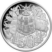 50 Cents - Elizabeth II 4th Portrait - 50th Anniversary of Decimal Currency - Silver Proof, Australia, 2016 reverse image