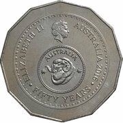 50 Cents - Elizabeth II 4th Portrait - 50th Anniversary of Decimal Currency obverse image