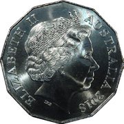 50 Cents - Elizabeth II 4th Portrait - AC/DC 45 Years of Thunder obverse image