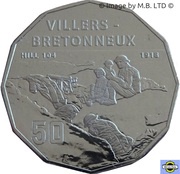 50 Cents - Elizabeth II 4th Portrait - Villers-Bretonneux, Australia, 2018 reverse image