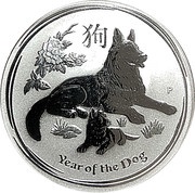 50 Cents - Elizabeth II 4th Portrait - Year of the Dog - Silver Bullion Coin, Australia, 2018 reverse image