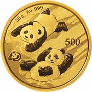 500 Yuan Panda, China, 2022 reverse image