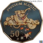 50 Cents - Elizabeth II 4th Portrait - Possum Magic - Coloured Proof, Australia, 2018-2019 reverse image