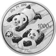 1000 Yuan Panda; Platinum, China, 2022 reverse image
