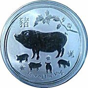 50 Cents - Elizabeth II 4th Portrait - Year of the Pig - Silver Bullion Coin, Australia, 2019 reverse image