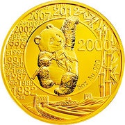 2000 Yuan 30th Anniversary of Panda Coinage, China, 2012 reverse image