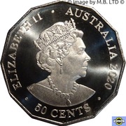 50 Cents - Elizabeth II 6th Portrait - Golden Wattle - Christmas 2020 obverse image
