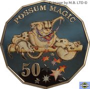 50 Cents - Elizabeth II 6th Portrait - Possum Magic - Coloured - Proof, Australia, 2020 reverse image