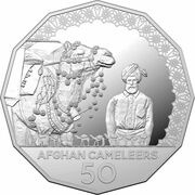 50 Cents - Elizabeth II 6th Portrait - Afghan Cameleers - Silver Proof, Australia, 2020 reverse image