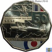 50 Cents - Elizabeth II 6th Portrait - 100 Years RAAF - Royal Aircraft Factory S.E.5A, Australia, 2021 reverse image