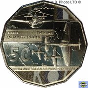 50 Cents - Elizabeth II 6th Portrait - 100 Years RAAF - P-40 Kittyhawk, Australia, 2021 reverse image