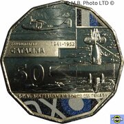 50 Cents - Elizabeth II 6th Portrait - 100 Years RAAF - Consolidated Catalina, Australia, 2021 reverse image