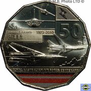50 Cents - Elizabeth II 6th Portrait - 100 Years RAAF - General Dynamics F-111, Australia, 2021 reverse image