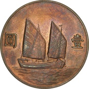 1 Yuan Pattern; "Junk dollar"; without sun and birds; copper, China, 1933-1936 reverse image