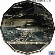 50 Cents - Elizabeth II 6th Portrait - 100 Years RAAF - Lockheed Martin F-35 Joint Strike Fighter, Australia, 2021 reverse image